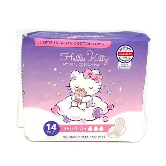 Hello Kitty My Real Cotten Pads Certified Organic Cotten Cover Regular (14pads)