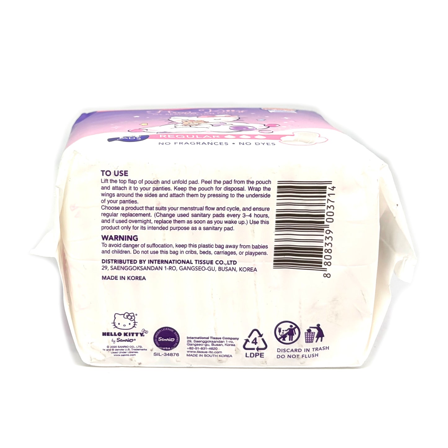 Hello Kitty My Real Cotten Pads Certified Organic Cotten Cover Regular (14pads)