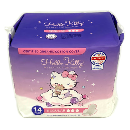 Hello Kitty My Real Cotten Pads Certified Organic Cotten Cover Regular (14pads)