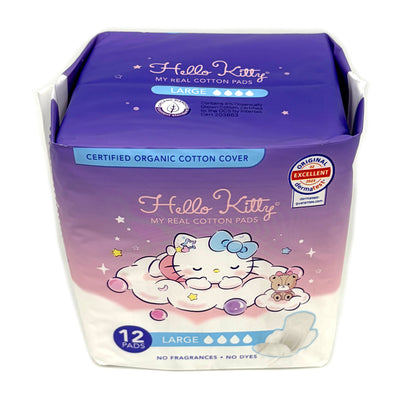 Hello Kitty My Real Cotten Pads Certified Organic Cotten Cover Large (12pads)