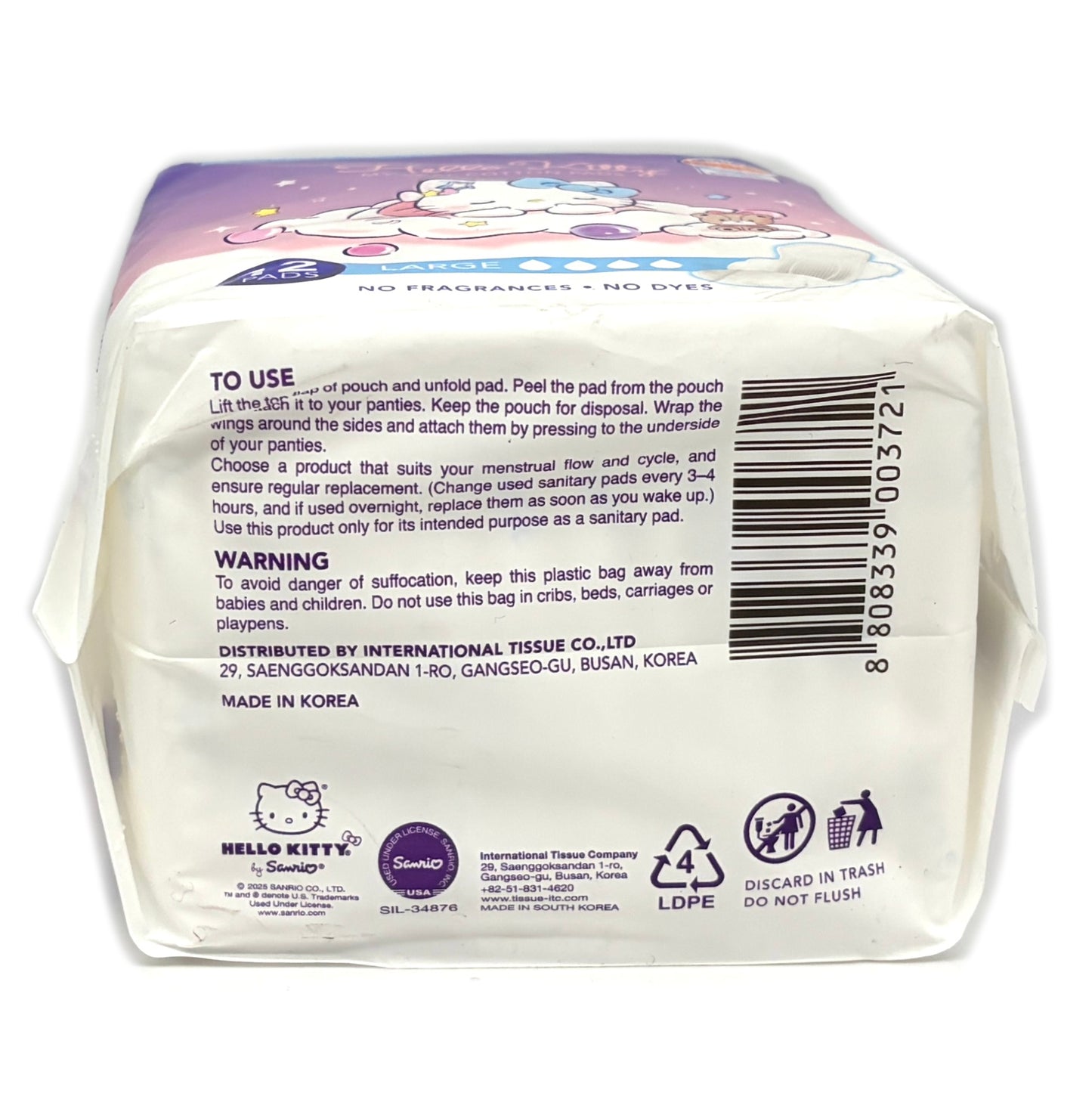 Hello Kitty My Real Cotten Pads Certified Organic Cotten Cover Large (12pads)